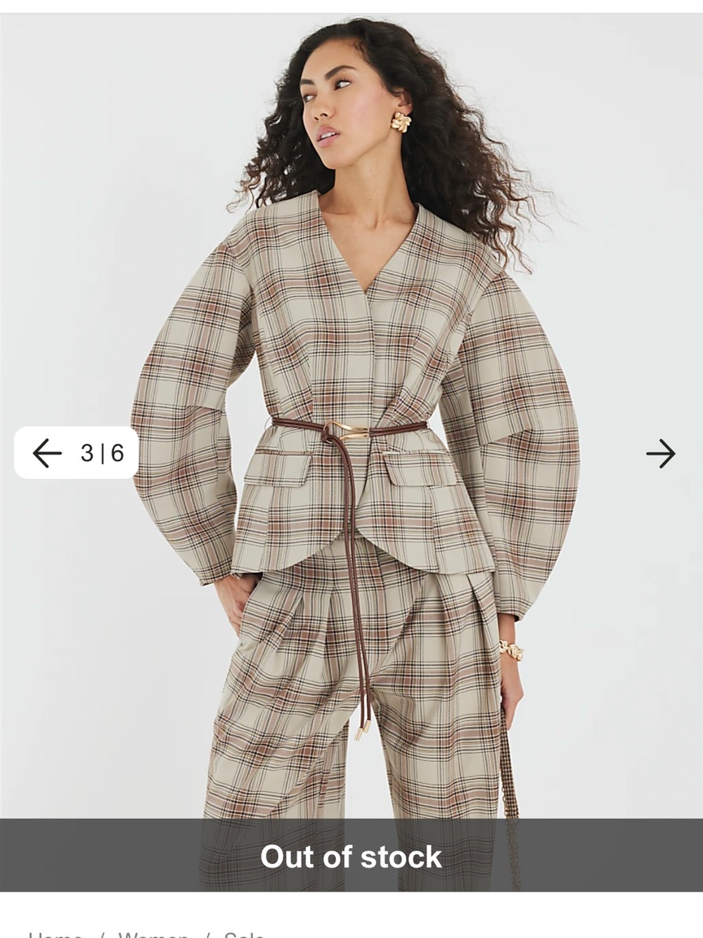 River Island Beige Plaid Cocoon Blazer with Brown Belt